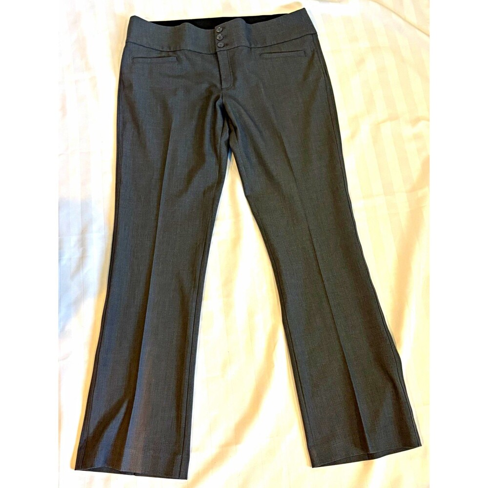 Hollywood Women’s Gray Solid Flat Front Button Dress Pants Poly/Rayon Blend